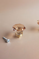 Octagonal faceted champagne crystal glass cabinet knob, 34mm