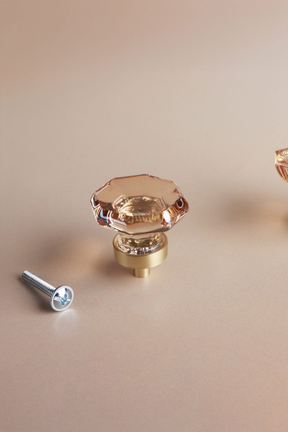Octagonal faceted champagne crystal glass cabinet knob, 34mm