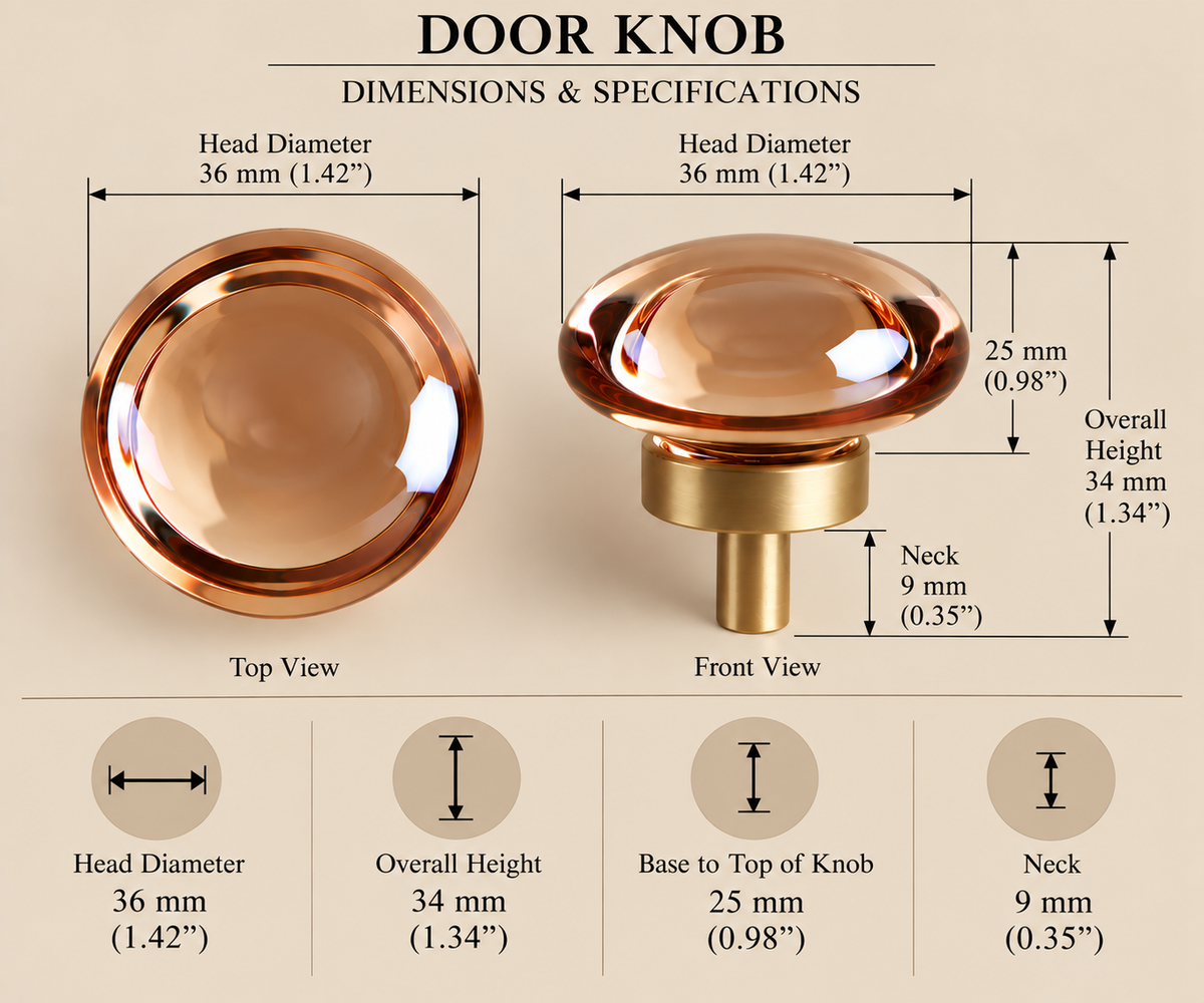 Technical drawing, round champagne glass knob 015076, 36mm