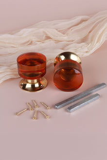 Cylinder Glass Mortice Door Knobs with Polished Brass Roses