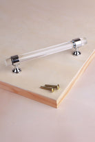 Crystal bar pull handle, 128mm centres, polished chrome
