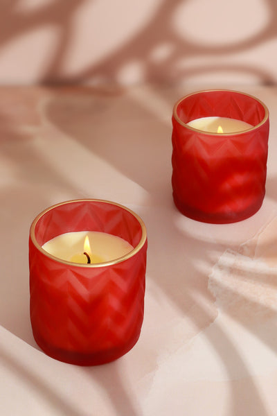 Havana Set of 2 Scented Fresh Cotton Soy Wax Textured Red Glass Jars