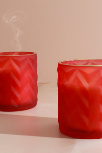 Havana Set of 2 Scented Fresh Cotton Soy Wax Textured Red Glass Jars