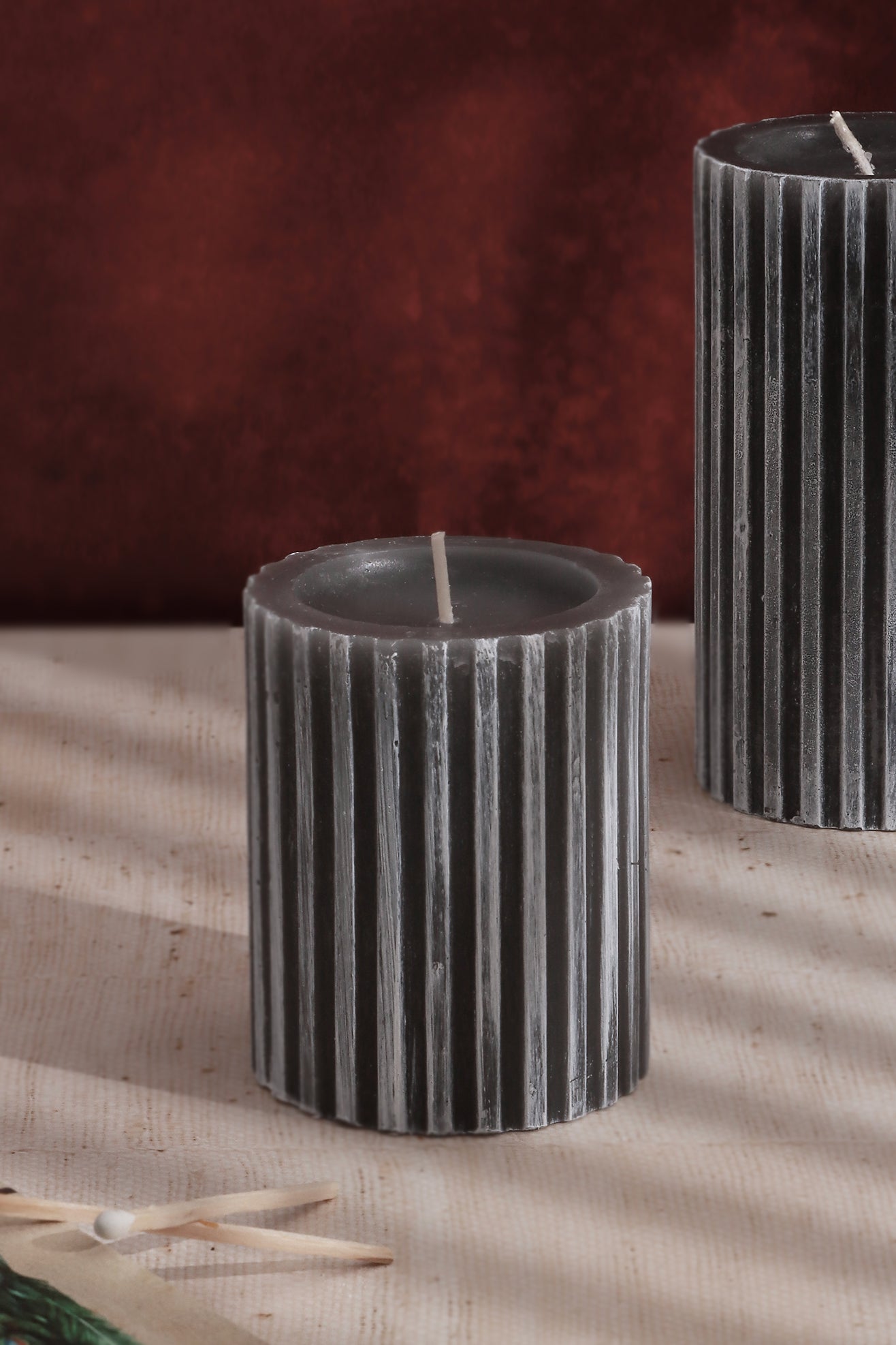 Scented Grooved Woody Dark Grey, Perfect for Meditation, Pillar Candle