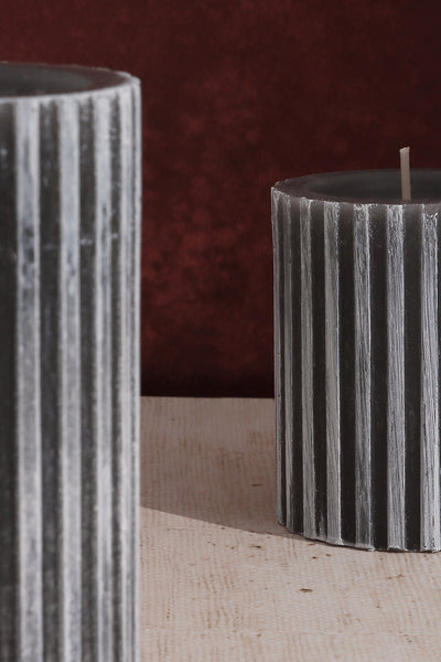 Scented Grooved Woody Dark Grey, Perfect for Meditation, Pillar Candle