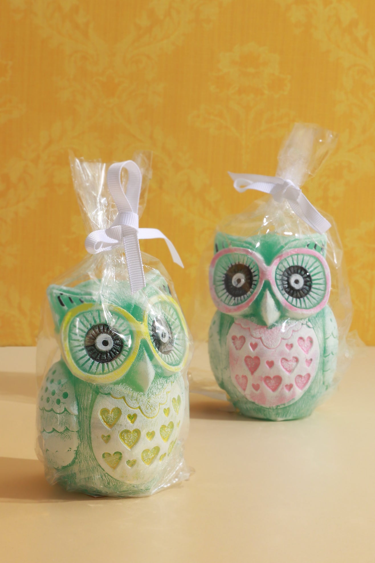 Pink and Yellow 3D Owl Cute Couple Figure Candles