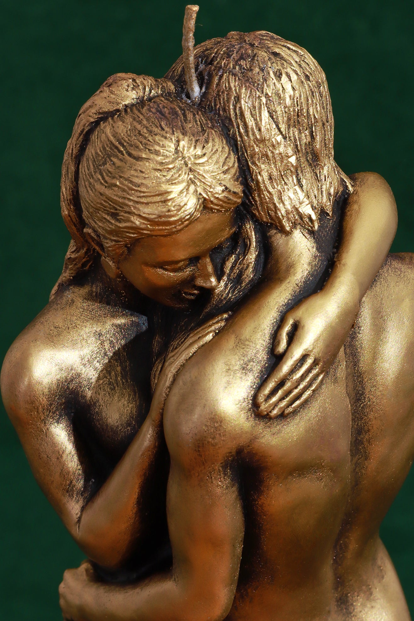 Amore Lovers Embrace Romantic Bronze Gold 3D Figure Pillar Candle