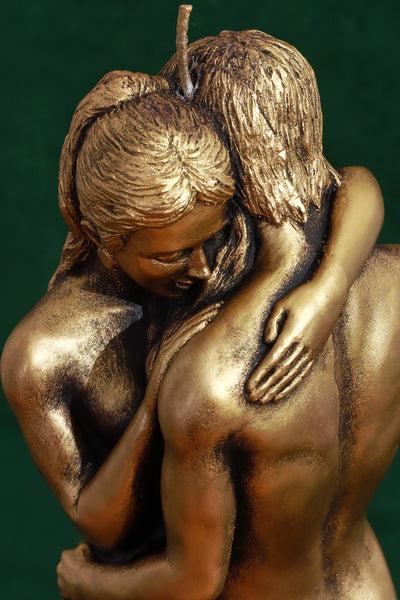 Amore Lovers Embrace Romantic Bronze Gold 3D Figure Pillar Candle