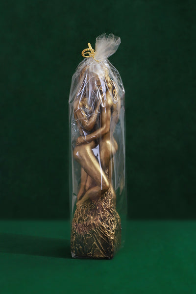 Amore Lovers Embrace Romantic Bronze Gold 3D Figure Pillar Candle