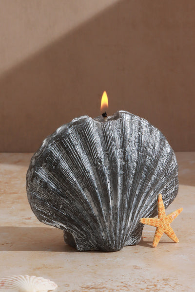 Grey Seashell Marine Realistic Nautical Coastal Artisan Large Candle