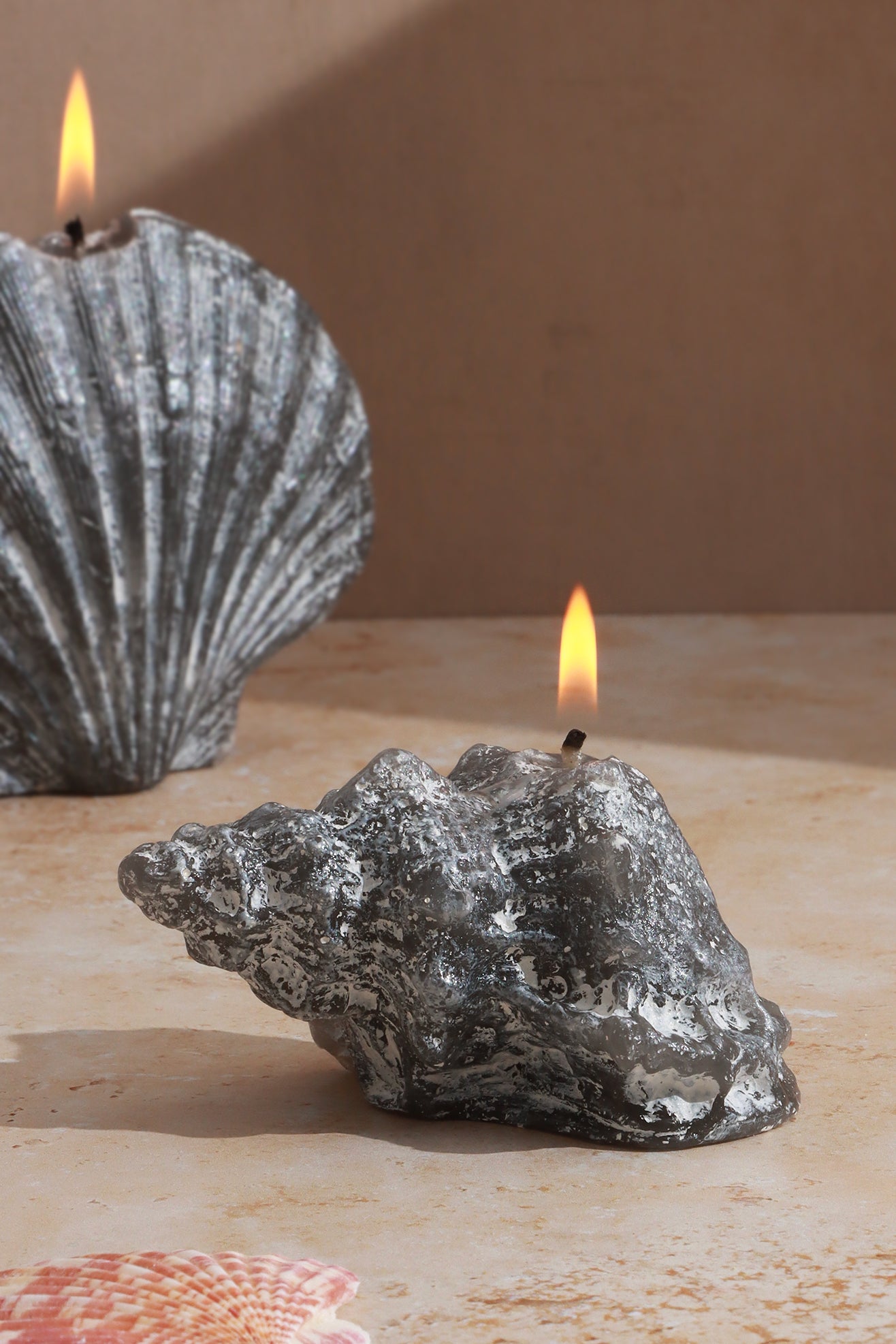 Grey Seashell Marine Realistic Nautical Coastal Artisan Large Candle