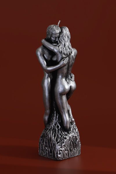 Lovers Embrace 3D Silver Pillar Candle