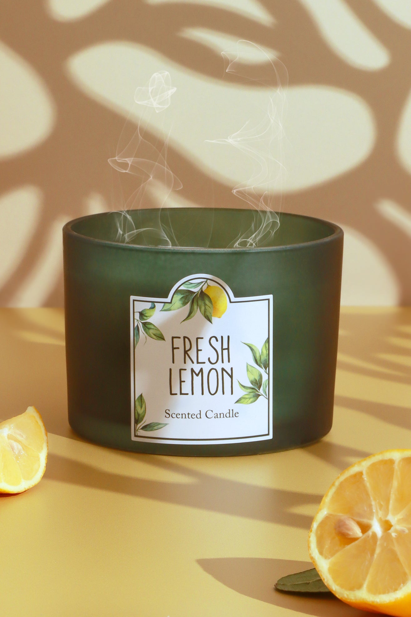 Fresh Lemon Scented Large Green Jar Candle