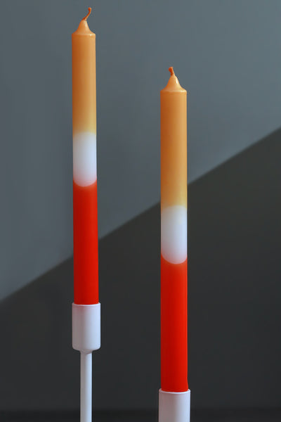 Set of 2 Orange/White/Vermilion Dinner Candles