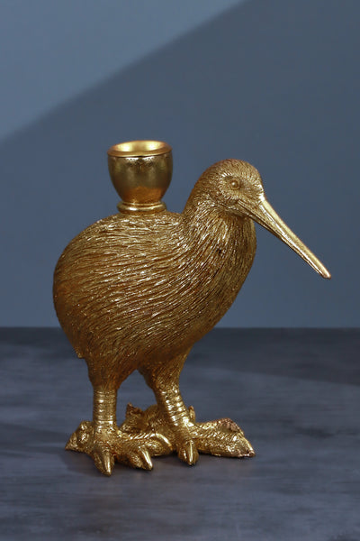 Brass Kiwi Bird-Shaped Gold and Silver Dinner Candle Holders