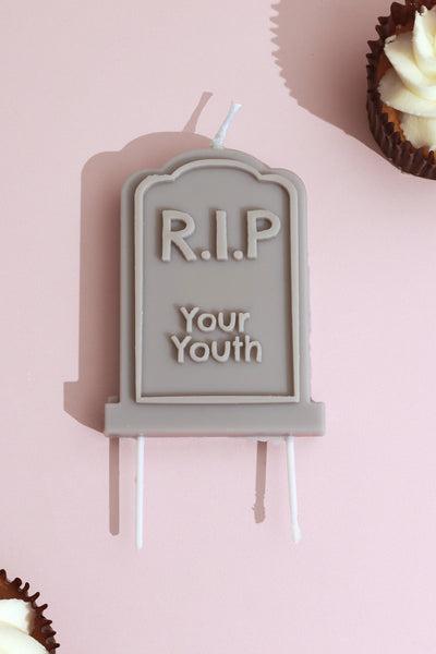 Gravestone Cake Candle with "R.I.P Your Youth"