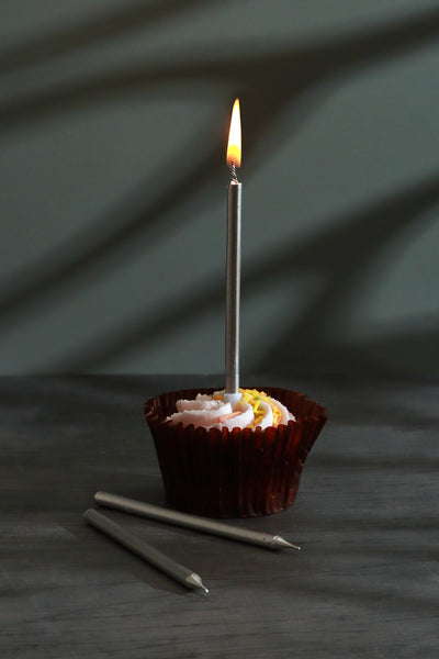 Set of 12 Silver Skinny Cake Candles