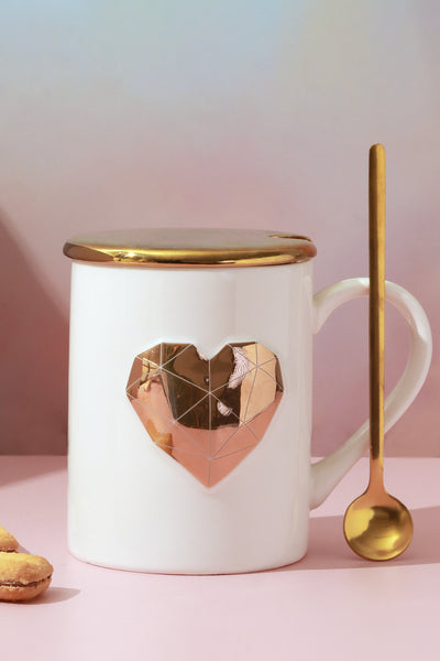 Love Geometric 3D Heart Porcelain White Mug