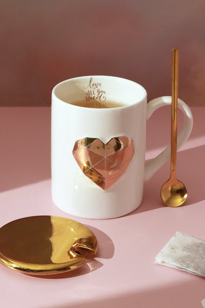 Love Geometric 3D Heart Porcelain White Mug