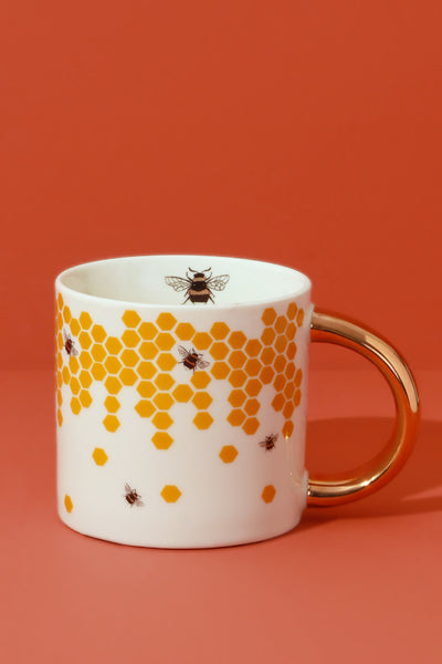 Beehives Contrast Gold Ceramic Tea Coffee Mug
