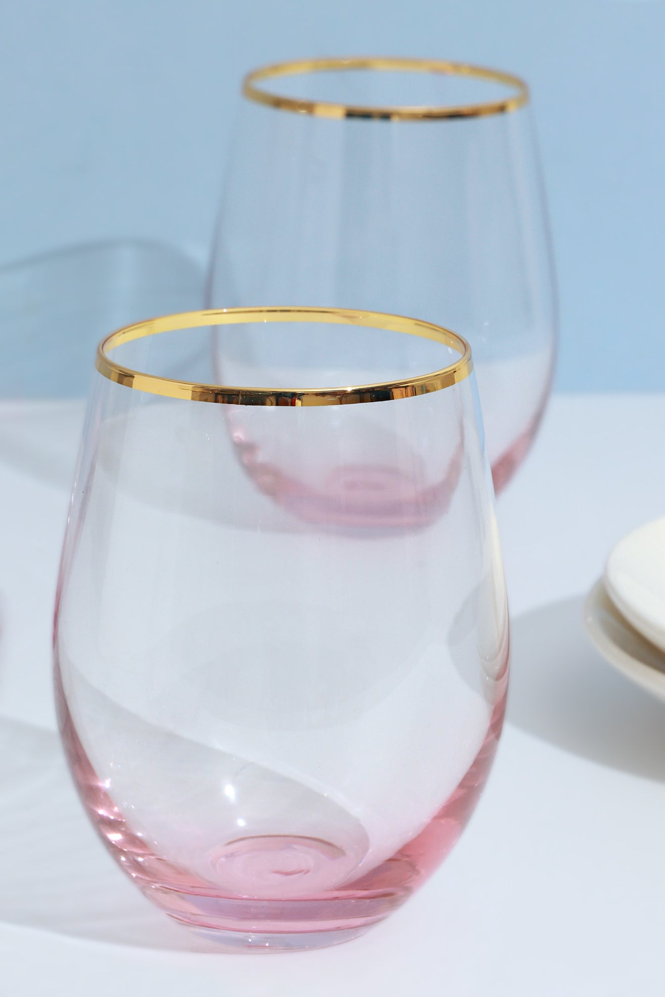 Set Of Four Lazaro Pink Ombre Design with Gold Rim Tumbler Drinking Glasses