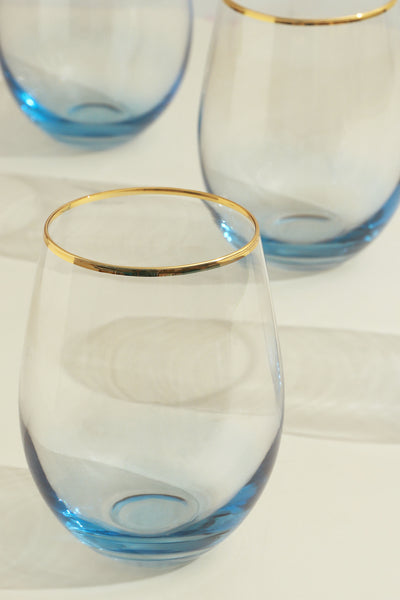 Set of Four Lazaro Blue Ombre Design with Gold Rim Tumbler Drinking Glasses: Stylish Glassware for Everyday Use and Special Occasions with Elegant Touch of Gold