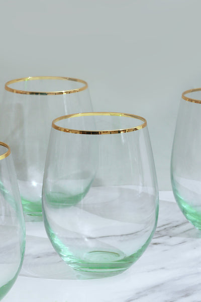 Set Of Four Lazaro Green Ombre Design with Gold Rim Tumbler Drinking Glasses