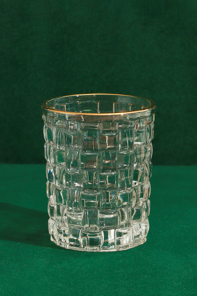 Set of 4 Dante Vintage Textured Gold Rim Tumbler Drinking Glasses