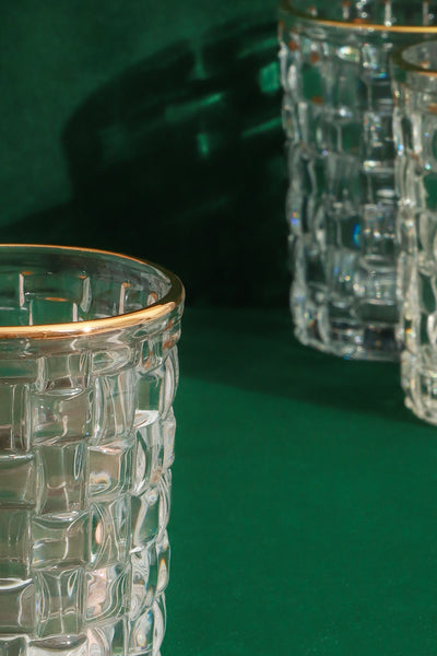 Set of 4 Dante Vintage Textured Gold Rim Tumbler Drinking Glasses