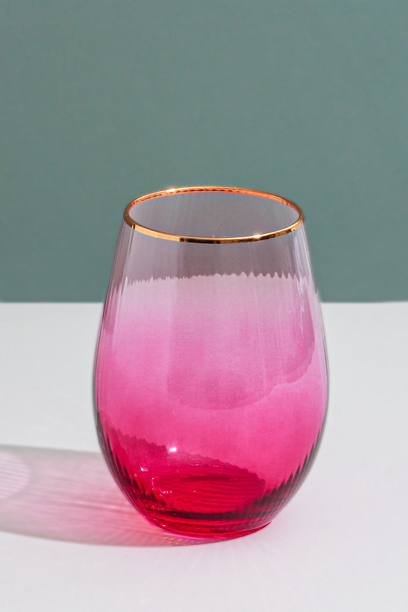 Set of 4 Monroe Ribbed Pink Ombre Tumbler Drinking Glasses