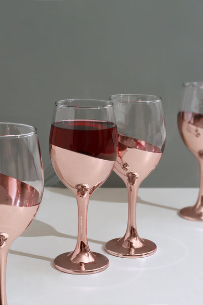 Set of Four Sephora Two-Tone Copper Plated Rose Gold Wine Glasses