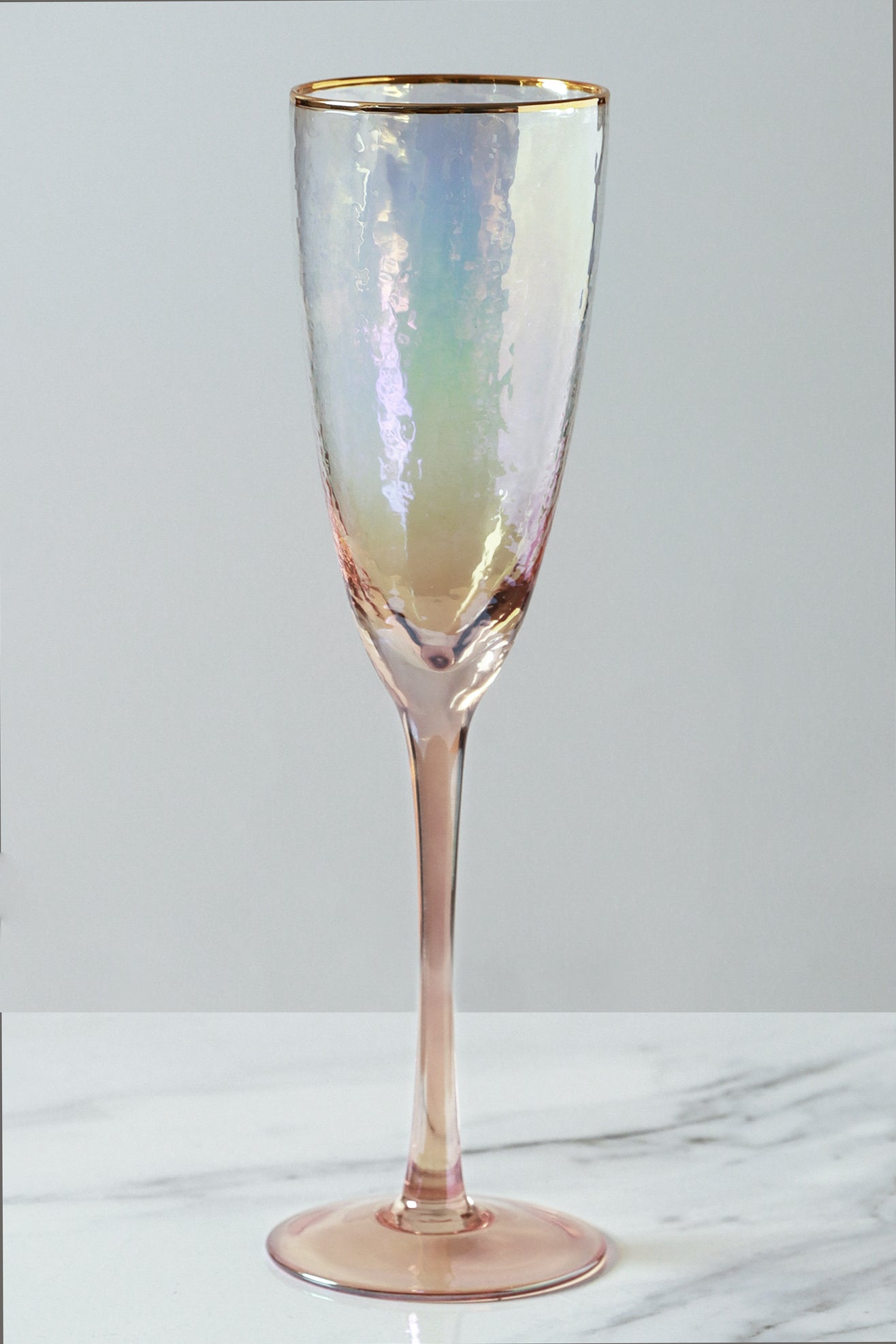 Set of 4 Lustre Pearl Hammered Textured Champagne Flutes