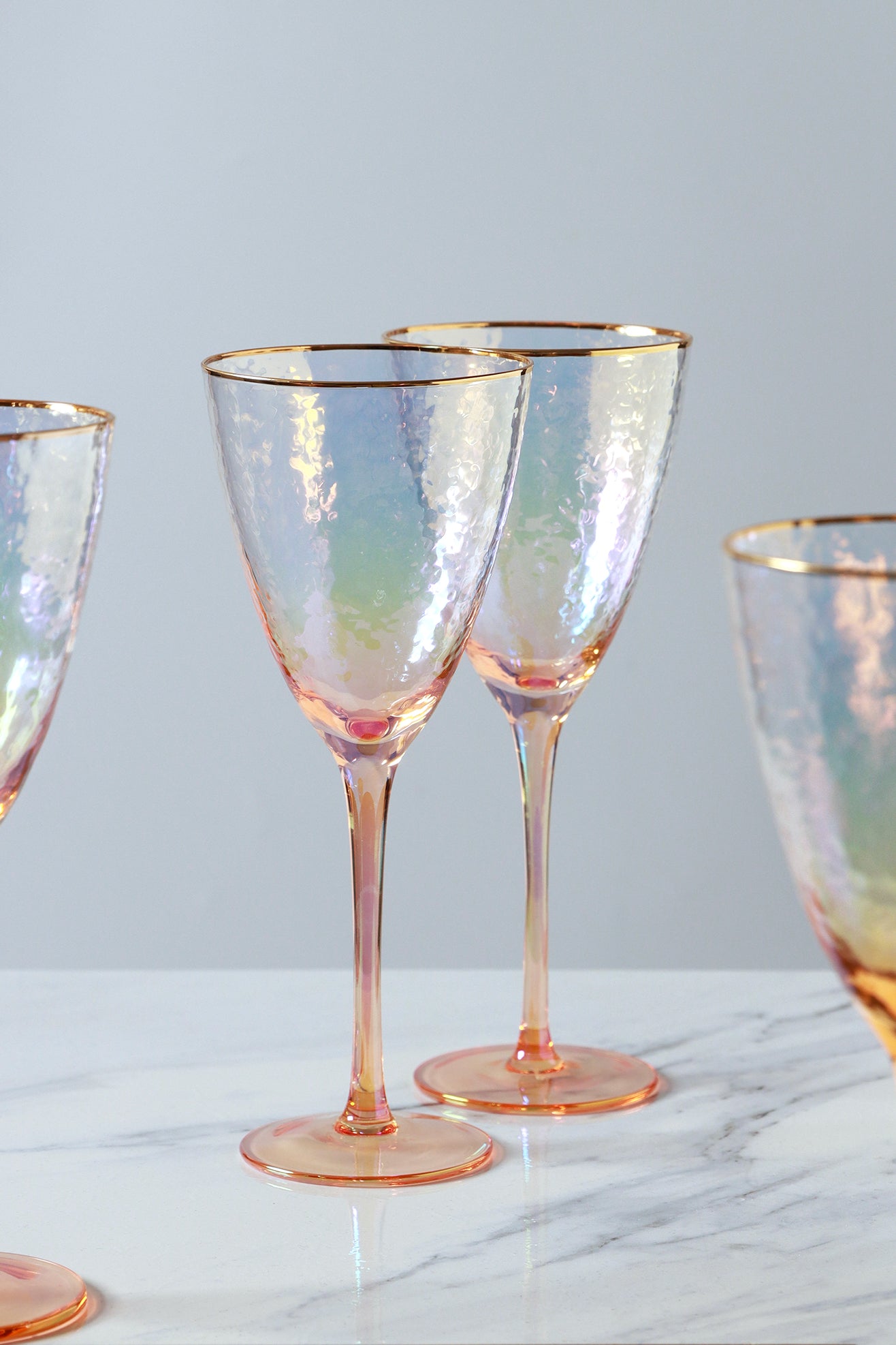 Set of 4 Lustre Pearl Hammered Textured Wine Glasses