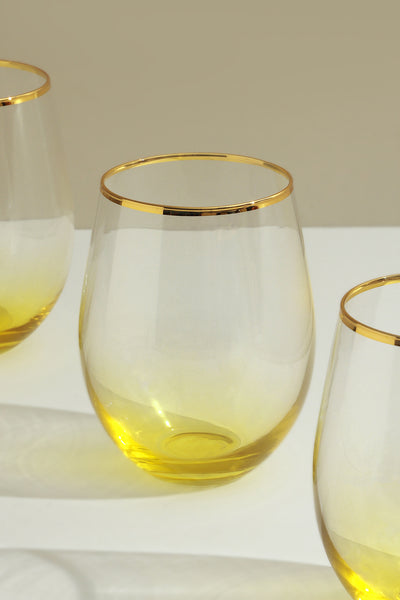 Set of 4 Lazaro Yellow Ombre Design with Gold Rim Tumbler Drinking Glasses