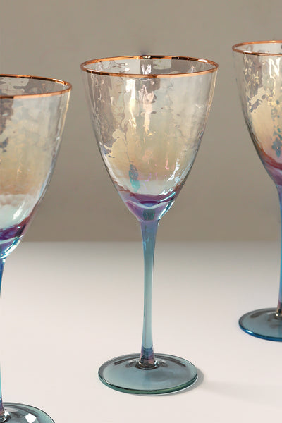 Set of 4 Iridescent Grey Hammered Wine Glasses