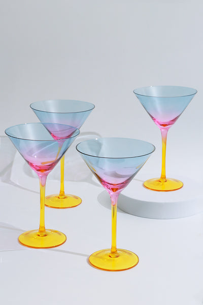 Set of 4 Martini Glasses with a  Rainbow Hue