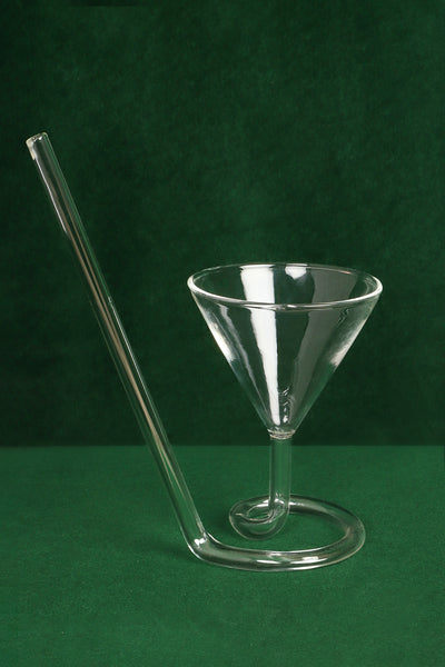 Innovative Cocktail Glass with Built-In Straw Stem