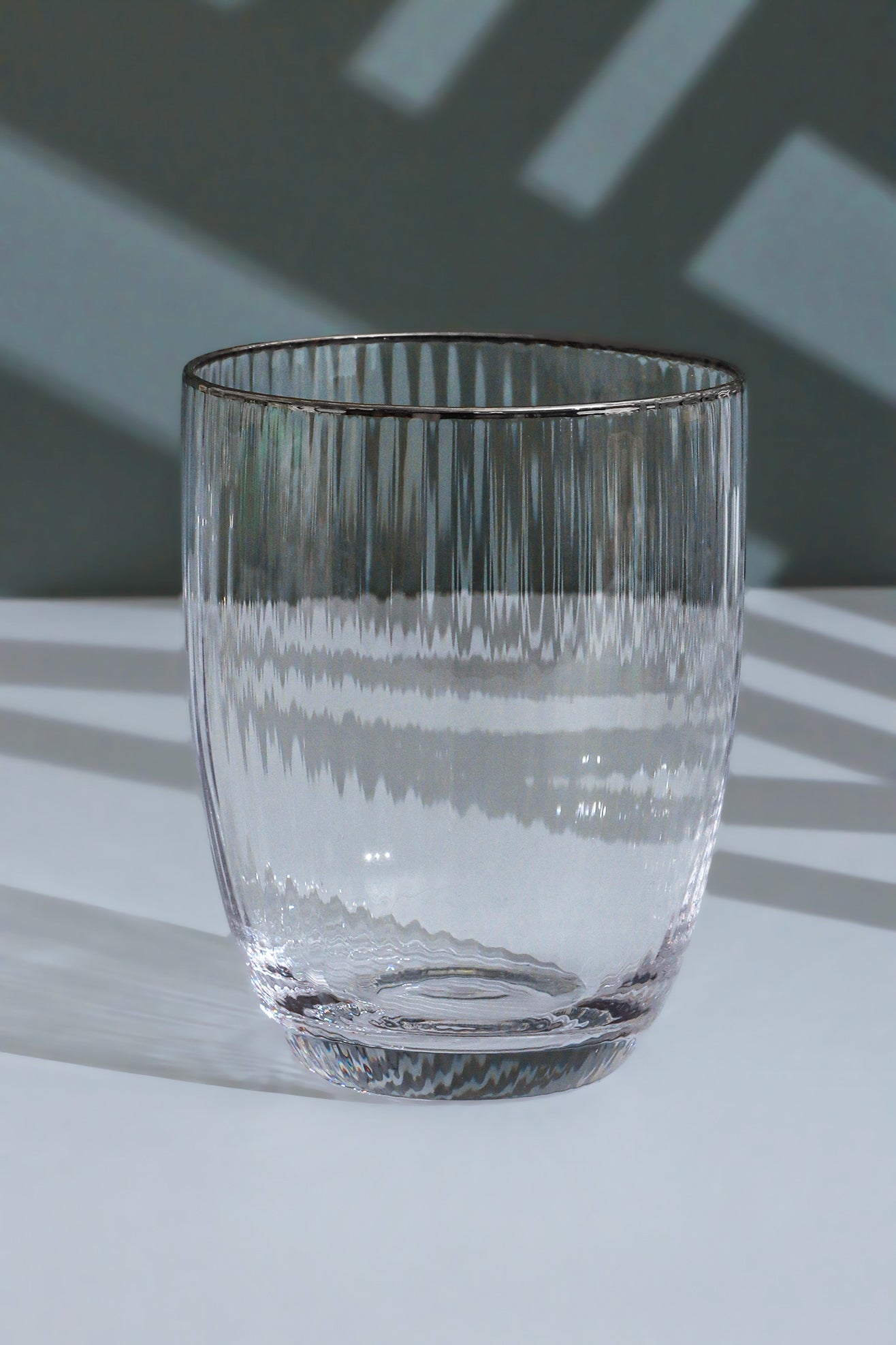 Set of 4 Ribbed Tumbler Glasses with Silver Rim