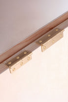 Cupboard butt hinge in satin brass, shown in both sizes