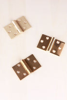 Three finishes of the brass backflap hinge side by side