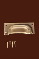 Square Plate cup pull in polished brass, unlacquered living finish