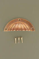 Fluted cup pull in aged brass, unlacquered living finish