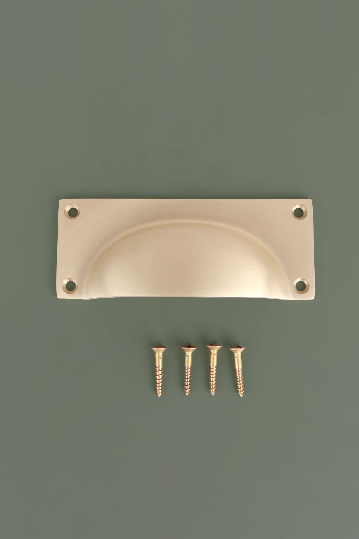 Bevelled Plate cup pull in satin brass, lacquered finish