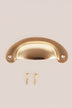 Slim Crescent cup pull in polished brass, unlacquered living finish