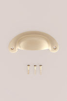 Slim Crescent cup pull in satin brass, lacquered finish