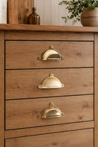 Classic solid brass cup pull handle, shown in polished, aged and satin brass