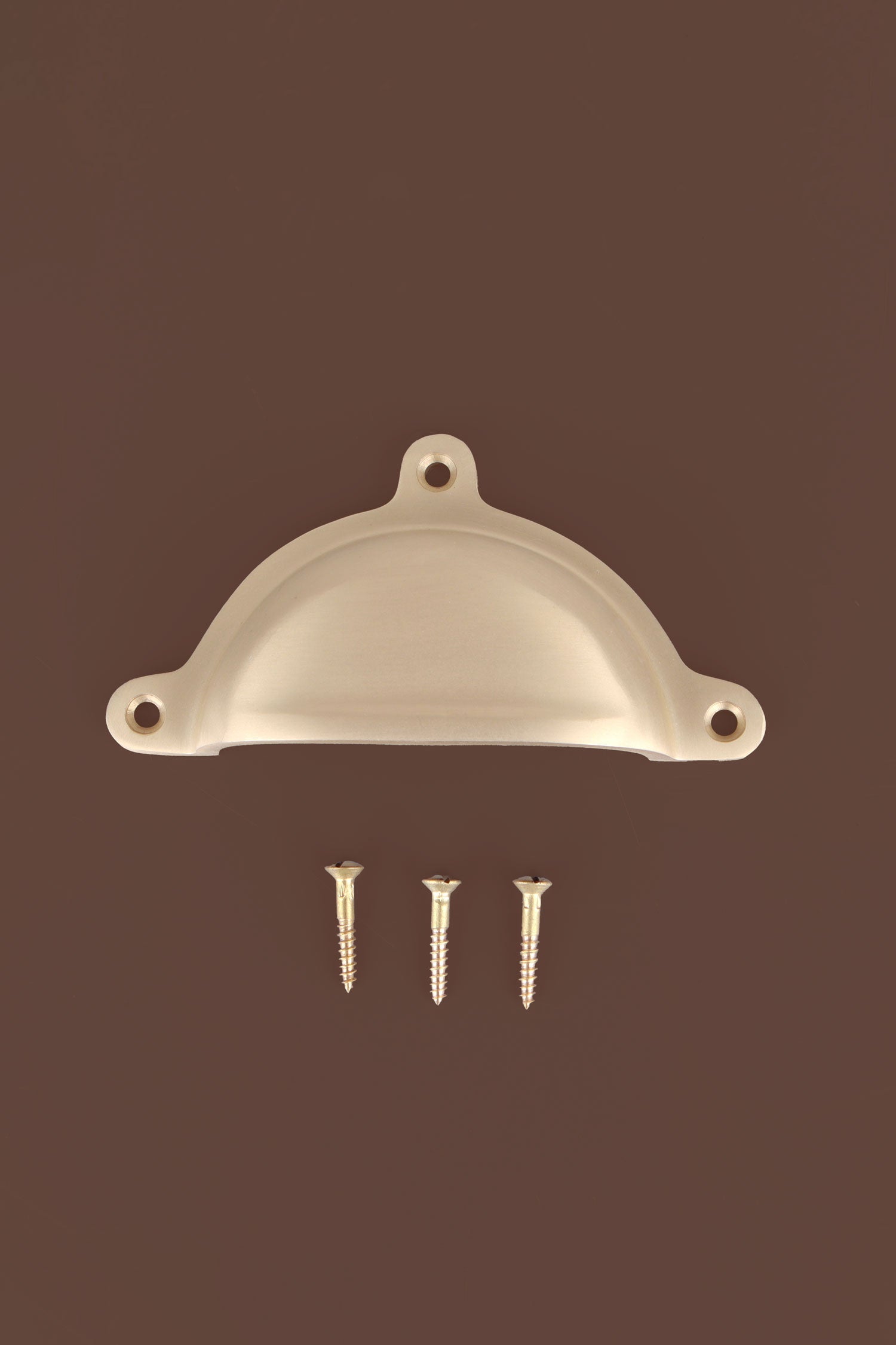 Classic cup pull in satin brass, lacquered finish