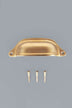 Deep Scoop cup pull in aged brass, unlacquered living finish