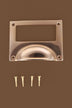 Card frame cup pull in polished brass, with a label window above the cup