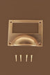 Card frame cup pull in aged brass, with a label window above the cup